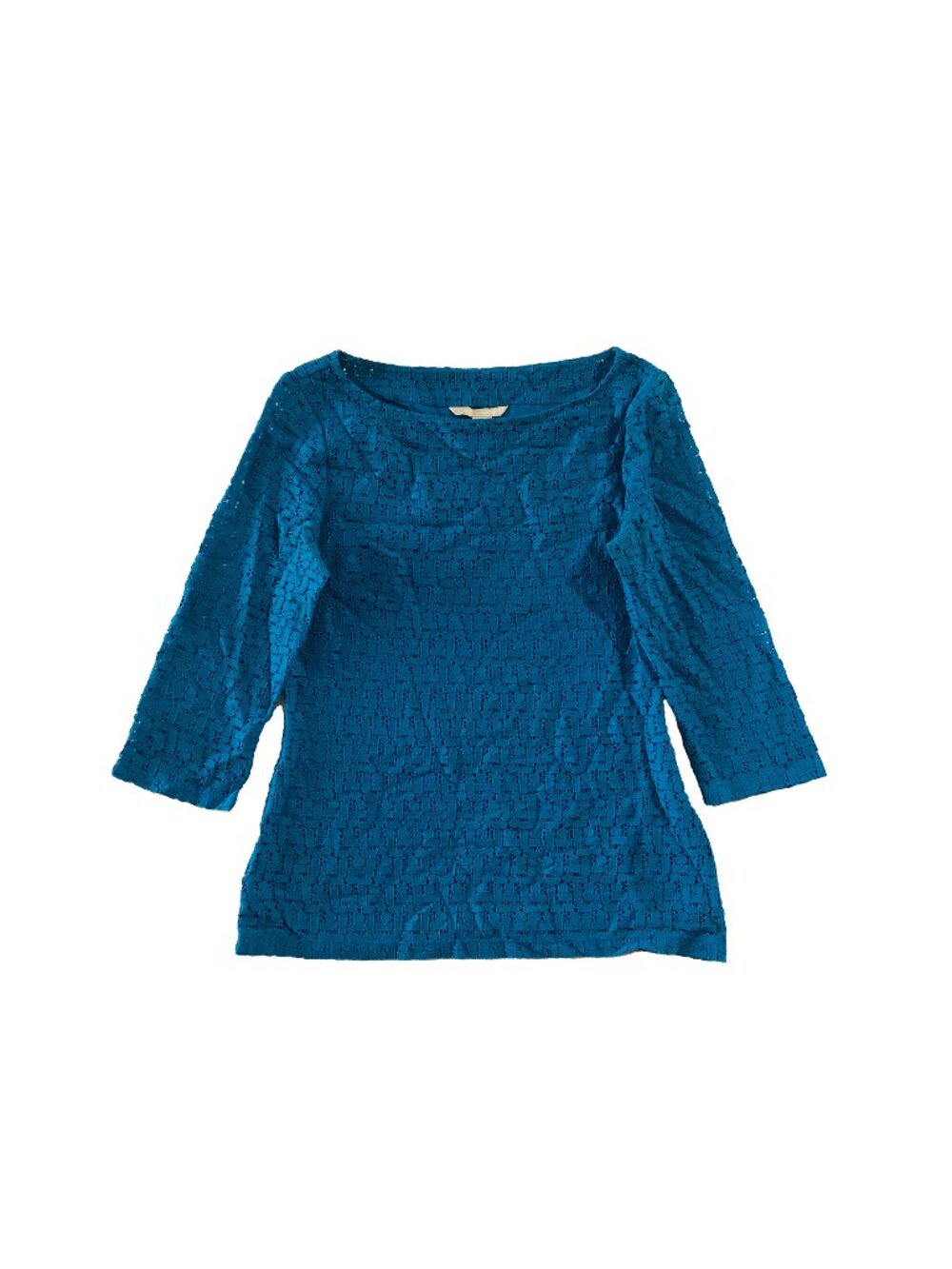 Banana Republic Blouse Womens Size 4 Blue Geometric Boat Neck ¾ Sleeve Top